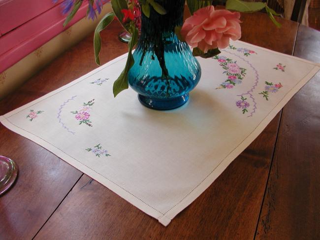 Lovely tray mat with hand embroidered flowers with acidulous colors