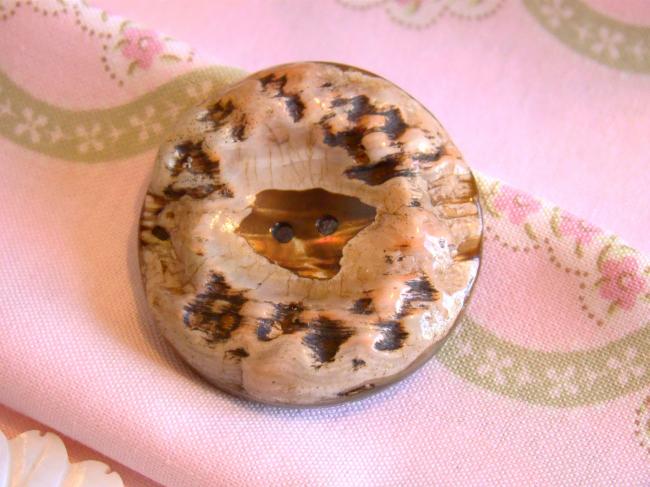 Superbe gros bouton ancien de nacre en Ormeau (Abalone) en 40mm