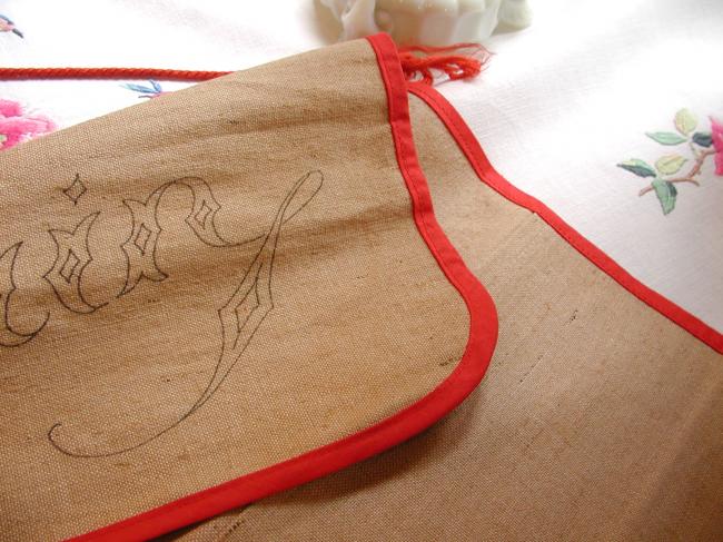 Wonderful french bread bag with a Mill & flowers, ready to be embroidered 1940