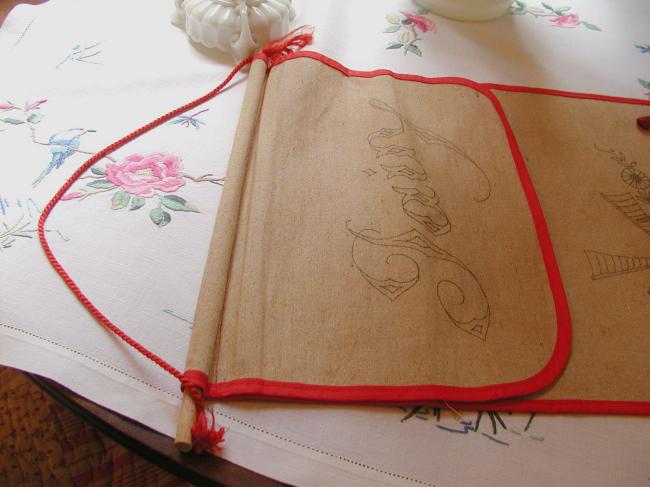 Wonderful french bread bag with a Mill & flowers, ready to be embroidered 1940