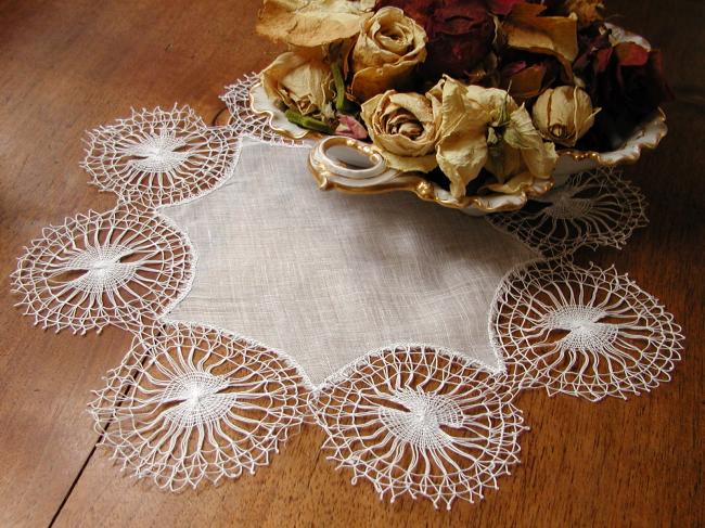 Superb star shape doily with linon part and Nanduti lace edging