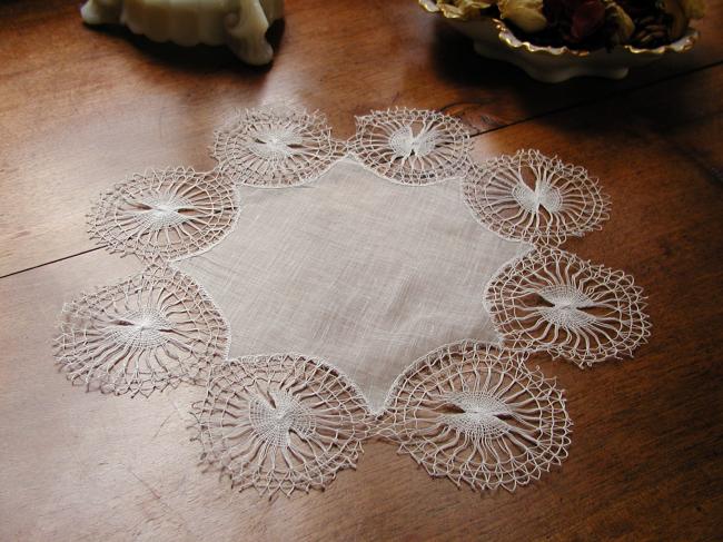 Superb star shape doily with linon part and Nanduti lace edging