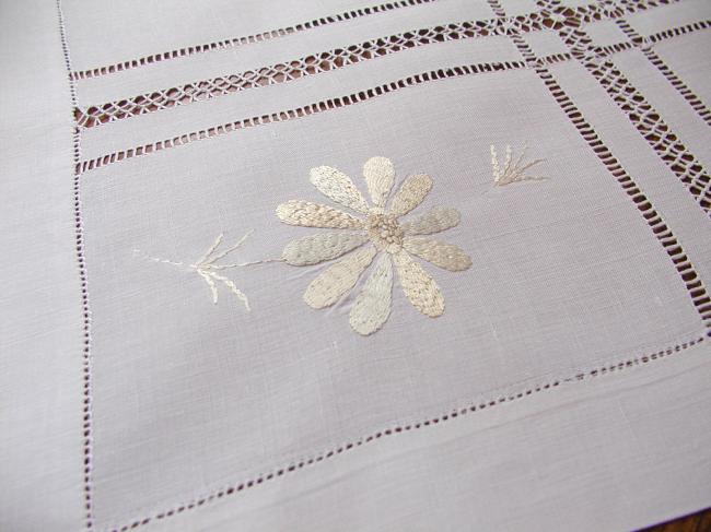 Gorgeous tray cloth in batiste of linen with lovely hand-embroidered golden silk