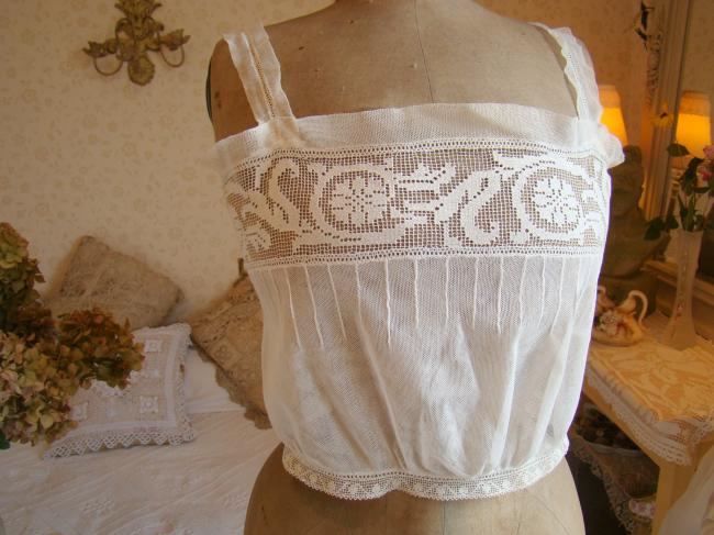 Romantique cache-corset en tulle rebrodé & dentelle filet à feuilles d'acanthe