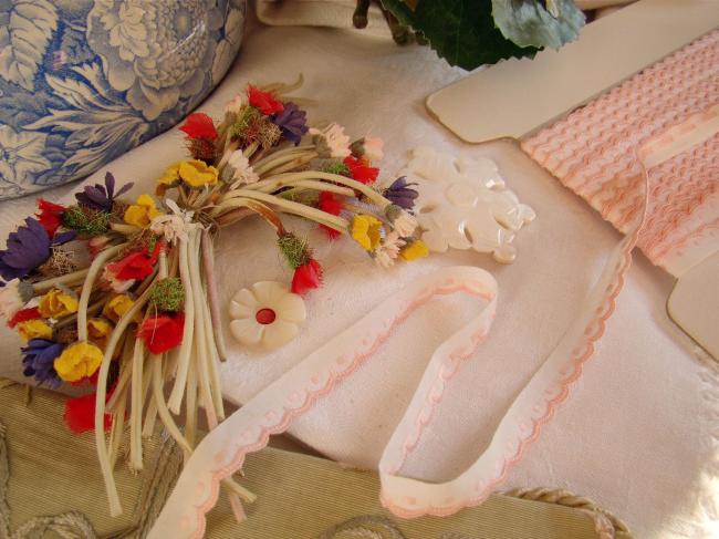 Lovely old little ribbon in pale pink  with pink  festoons, width 10mm