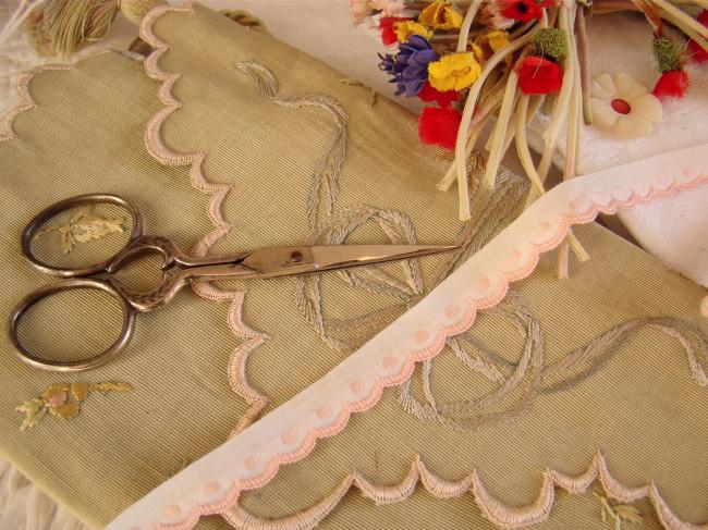 Lovely old little ribbon in pale pink  with pink  festoons, width 10mm