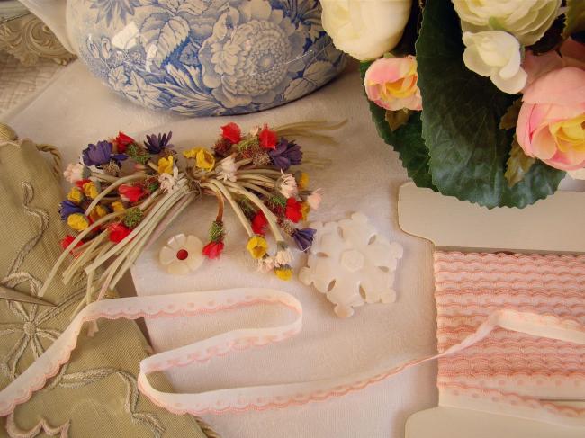 Lovely old little ribbon in pale pink  with pink  festoons, width 10mm