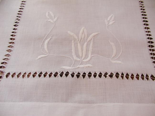 Lovely trolley mat with drawn thread works and white embroidery