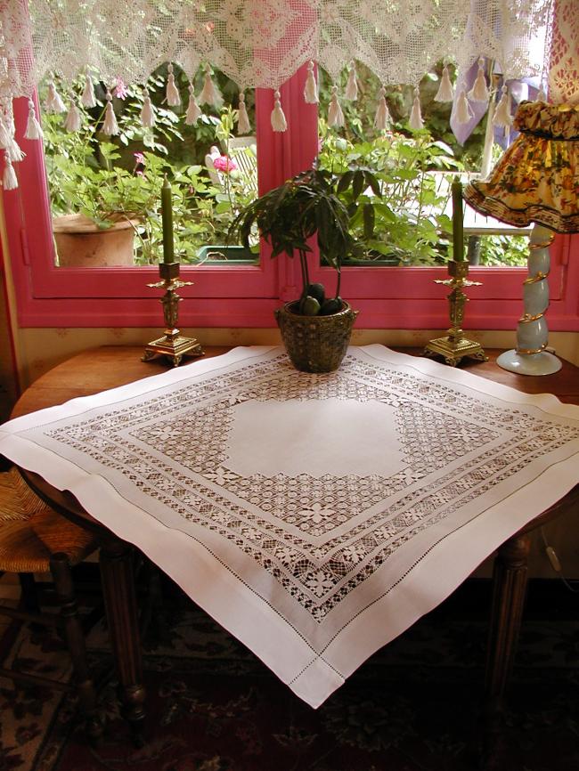 Absolutely breathtaking drawn thread work tablecloth 1900