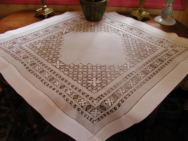 Absolutely breathtaking drawn thread work tablecloth 1900