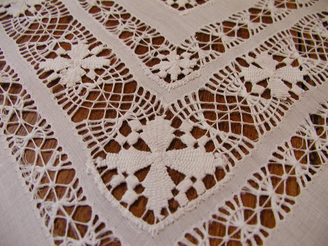 Absolutely breathtaking drawn thread work tablecloth 1900