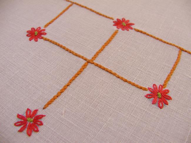 Adorable tray cloth with hand-embroidered little roses