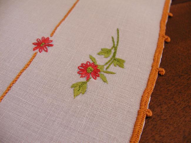 Adorable tray cloth with hand-embroidered little roses