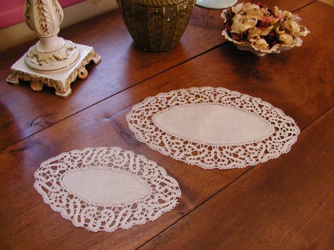 Two lovely oval doilies with bobbin lace edging (russian lace)