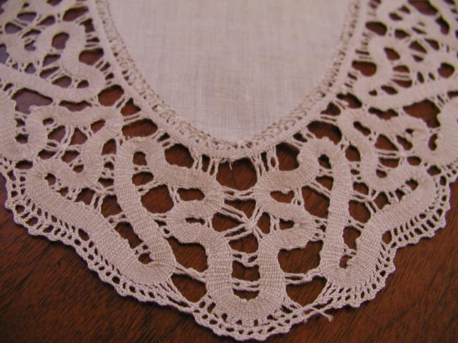 Two lovely oval doilies with bobbin lace edging (russian lace)