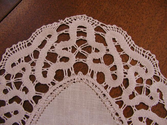 Two lovely oval doilies with bobbin lace edging (russian lace)