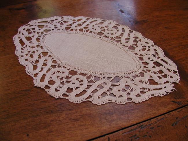 Two lovely oval doilies with bobbin lace edging (russian lace)