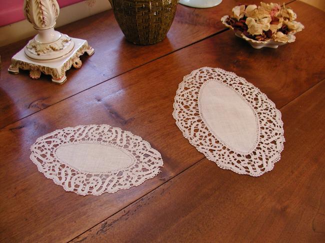 Two lovely oval doilies with bobbin lace edging (russian lace)