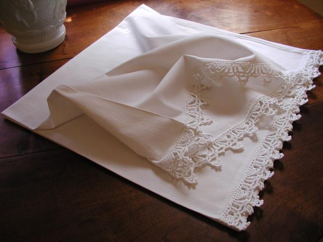 Very beautiful and long bolster slip with hand made crochet lace edgings
