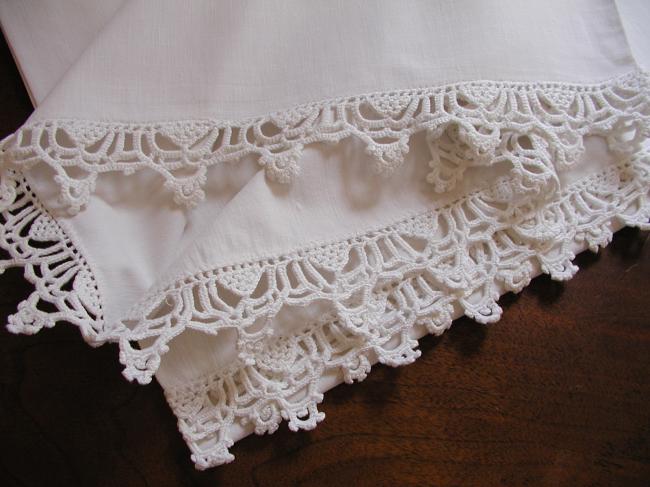 Very beautiful and long bolster slip with hand made crochet lace edgings