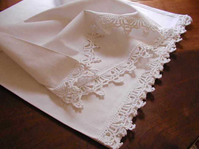 Very beautiful and long bolster slip with hand made crochet lace edgings