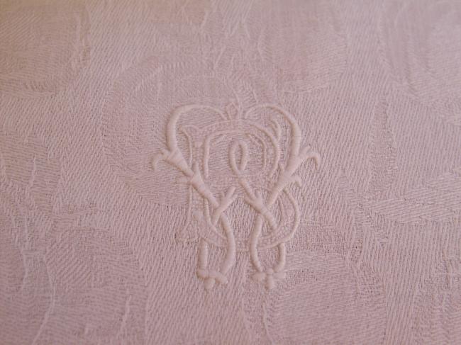 Adorable small damask tablecloth with fruits pattern & drawn thread works