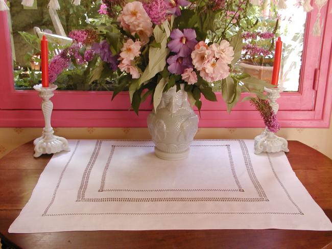 Adorable small damask tablecloth with fruits pattern & drawn thread works