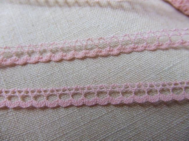 Superbe petite dentelle très fine en coton rose pâle, largeur : 5mm