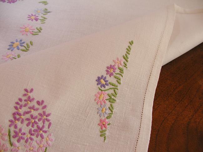 Enchanting tablecloth with hand-embroidered wild hyacinths & tiny flowers