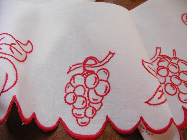 Gorgeous border  with hand-embroidered automn fruits in red