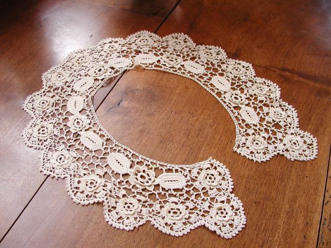 Superb fine collar hand-made irish guipure lace 1900