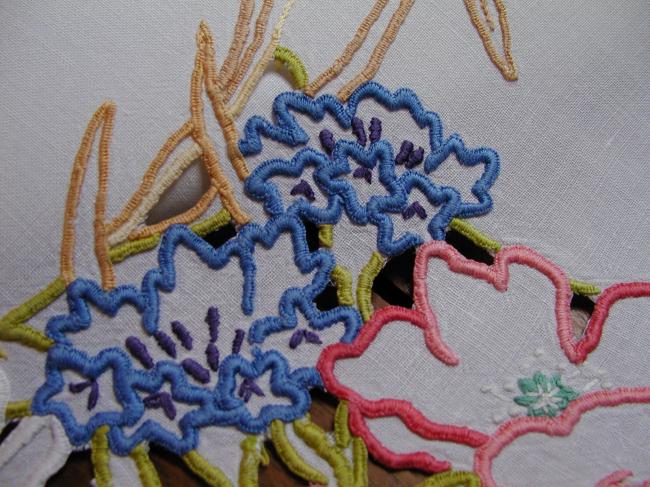 Gorgeous colourful embroidered tablecloth with wheat and summer flowers