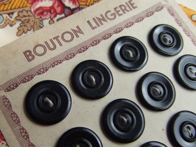 Belle carte de 24 petits boutons ronds de couleur noire 'Bouton Lingerie' 1930
