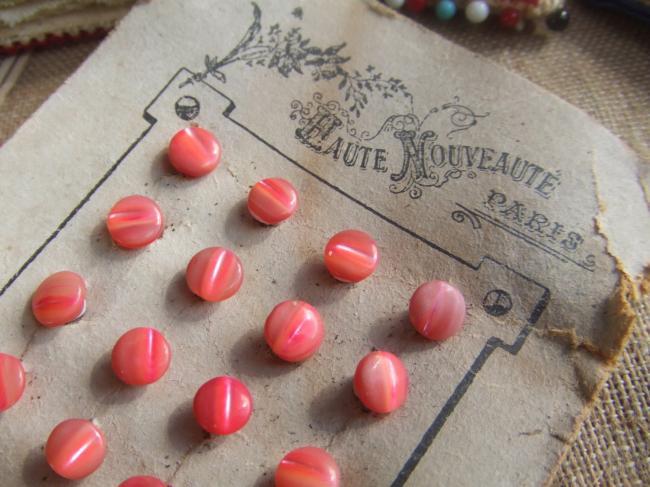 Très rare série de 24 boutons de poupée nacre&sur pied, en rose orangé 1900