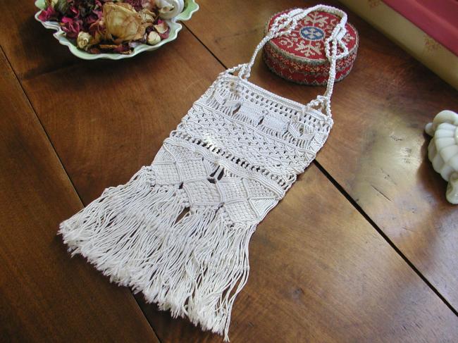 Superb antique bag in hand-made Macramé lace 1900