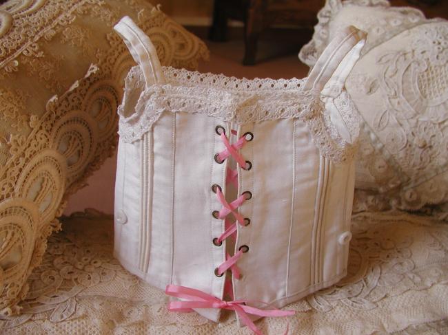 Adorable little corset for doll (Jumeau N°10 ?) in ivory silk with picot lace