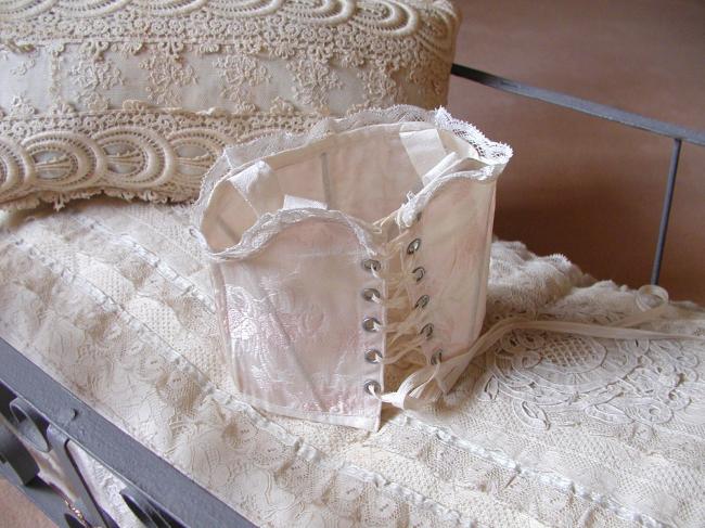 So sweet little corset for doll in broché of silk with rubans and lace