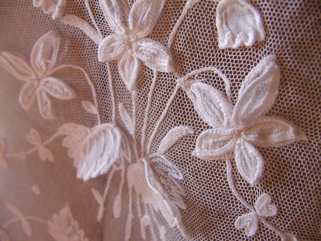 Exceptional bride veil with hand embroidered lily of the valley 1890