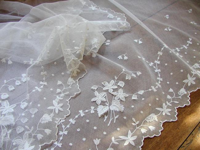 Exceptional bride veil with hand embroidered lily of the valley 1890