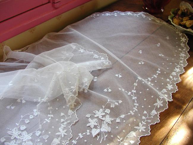 Exceptional bride veil with hand embroidered lily of the valley 1890