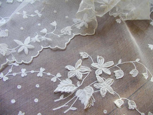 Exceptional bride veil with hand embroidered lily of the valley 1890