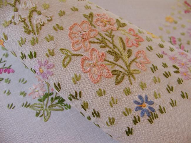 Breathtaking tablecloth with embroidered snowdrops and other Spring flowers