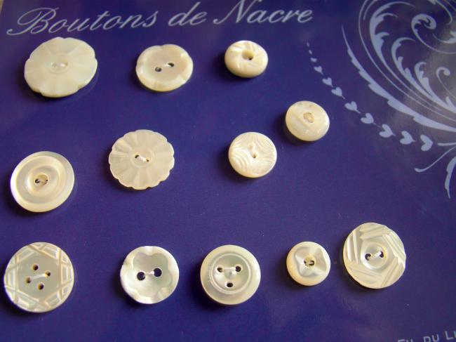 Très jolie collection de 12 boutons anciens en nacre blanche 1900-20