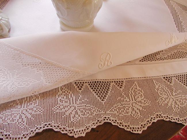 Striking tablecloth with inserts and crochet lace with lots of butterflies 1900