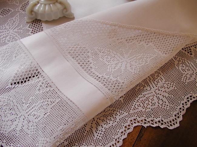 Striking tablecloth with inserts and crochet lace with lots of butterflies 1900