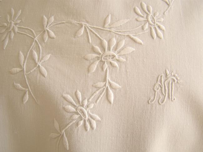 Charmante chemise de nuit en batiste brodé de marguerites, mono AM