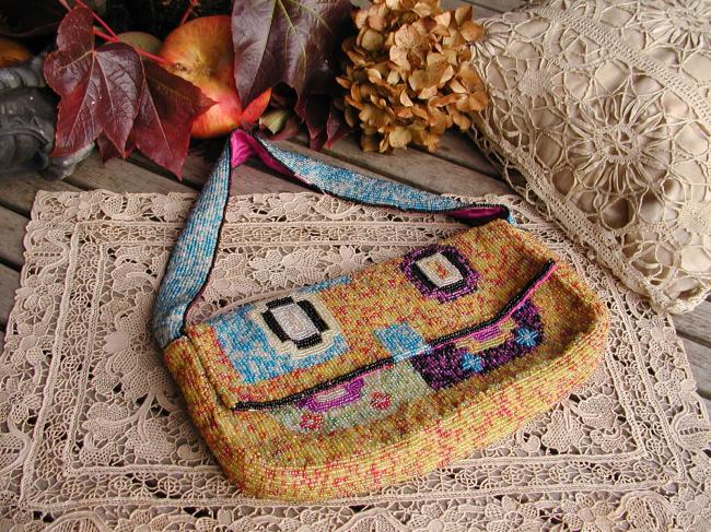 So gorgeous evening bag with hand-embroidered  colorfull beads