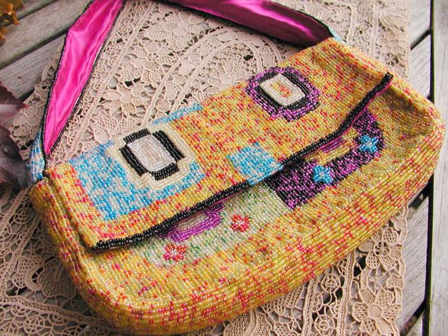 So gorgeous evening bag with hand-embroidered  colorfull beads