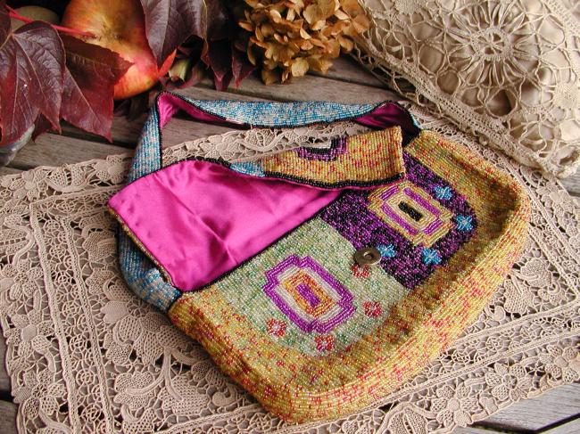 So gorgeous evening bag with hand-embroidered  colorfull beads