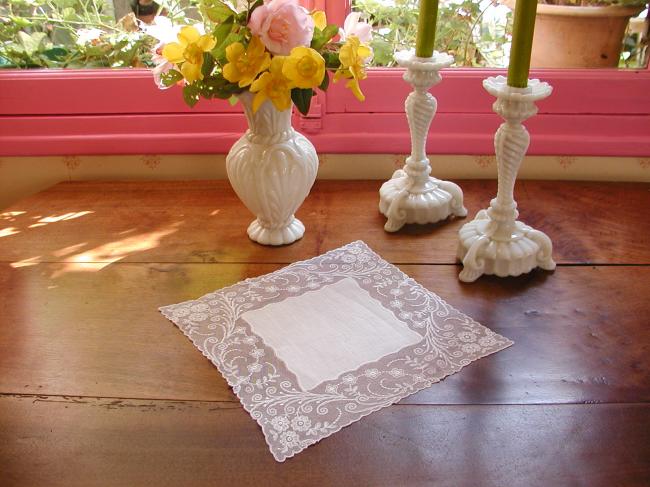 So charming  handkerchief in lawn with tambour embroidered net